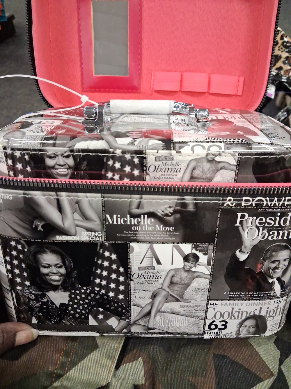 Printed Travel Cosmetic Case in Black & Pink
